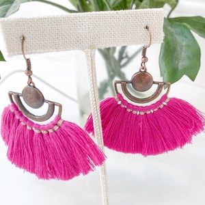 Boho hot pink tassel earrings - festival - gift